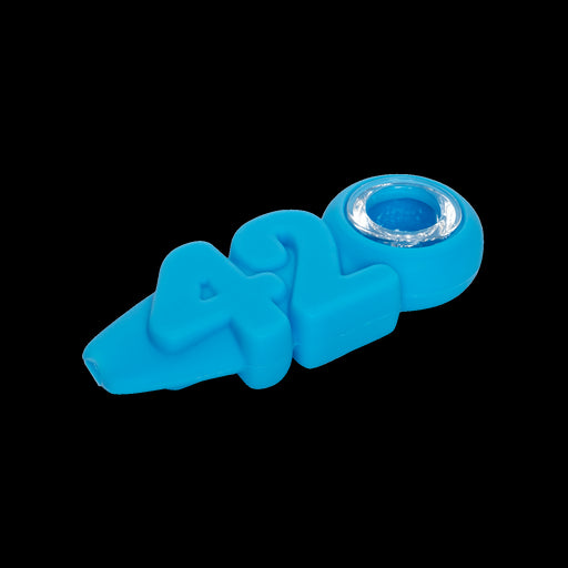 LIT SILICONE 4" BLUE 420 HAND PIPE W/GLASS BOWL